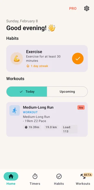 Tabits app screenshot showing timer interface